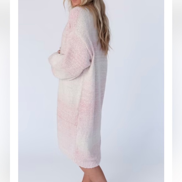 Light pink and off-white super cozy, soft and comfy sweater duster, new, one sz - Picture 4 of 10